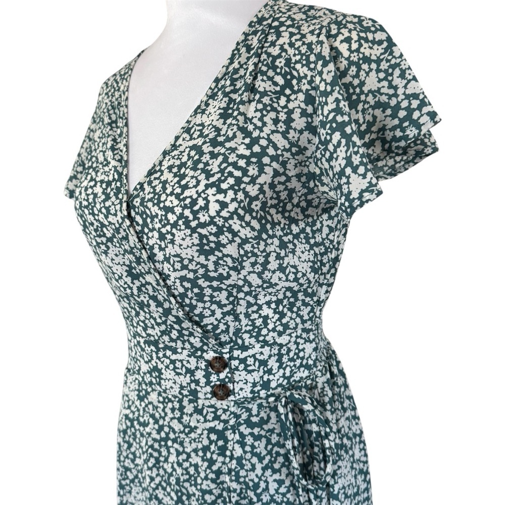 Sienna Sky Green & White Floral Faux Wrap Midi Dress XS - Picture 4 of 13